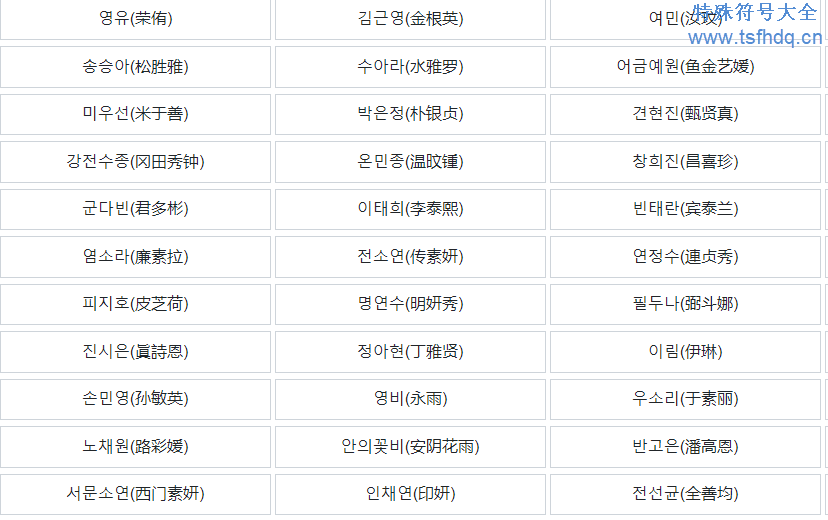 韩文名字大全